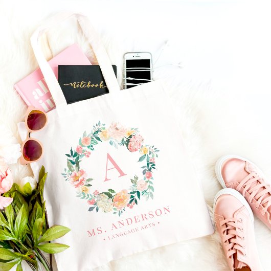 Floral Monogram  Aangepaste Canvas tas