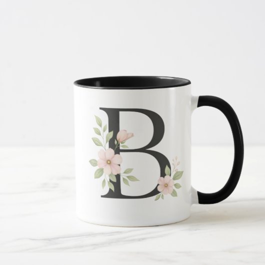 Floral Monogram B Mug – Elegant Letter B with Soft (Droite)