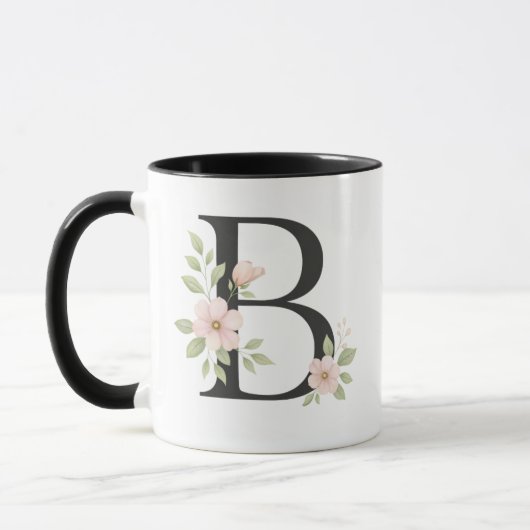 Floral Monogram B Mug – Elegant Letter B with Soft (Gauche)