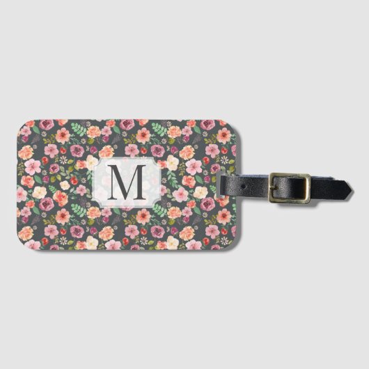  Floral | Monogram Bagagelabel (Voorkant (horizontaal))