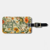 Floral monogram Bagagelabel (Voorkant horizontaal)