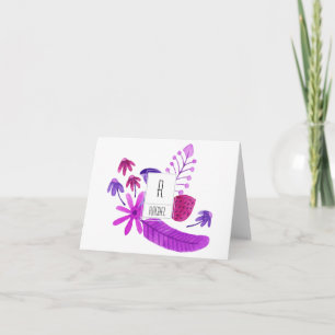 Floral Monogram Blank Note Card Purple Flowers Notitiekaartje