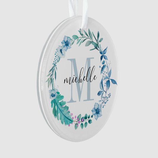 Floral Monogram Blue Spring Ornament (voorkant)