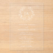 Floral Monogram bruiloft Acryl Uitnodigingen (Voorkant)