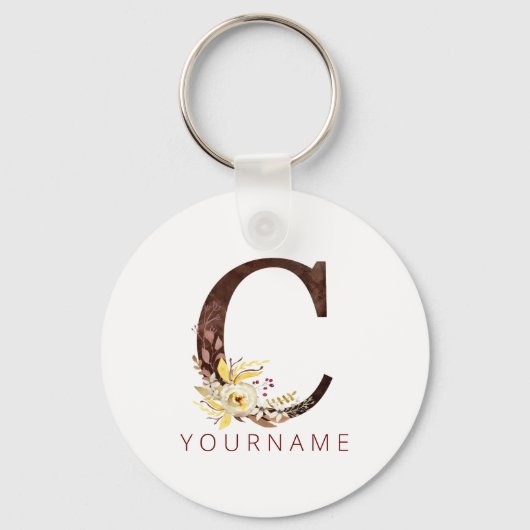 Floral Monogram C Rich Autumn Foliage Sleutelhanger (Voorkant)