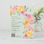 Floral monogram chic Qr code foto groen bruiloft Kaart (Staand voorkant)