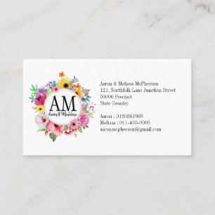 Floral Monogram Colorful Bouquet Visitekaartje
