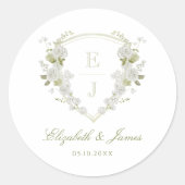 Floral Monogram Crest Bruiloft Envelop Afdichtinge Ronde Sticker (Voorkant)