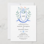 Floral Monogram Crest Engagement Party Kaart (Voorkant)