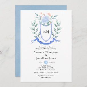 Floral Monogram Crest Engagement Party Kaart