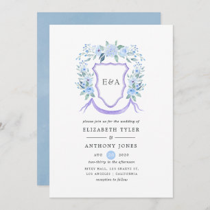 Floral Monogram Crest Wedding Kaart