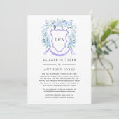 Floral Monogram Crest Wedding Reduced Guest List Aankondiging (Staand voorkant)