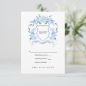Floral Monogram Crest Wedding RSVP Kaartje (Staand voorkant)