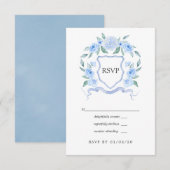 Floral Monogram Crest Wedding RSVP Kaartje (Voorkant / Achterkant)