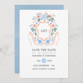 Floral Monogram Crest Wedding Save The Date (Voorkant / Achterkant)