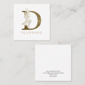 Floral Monogram D Elegant Gold Foliage Vierkante Visitekaartje (Voorkant / Achterkant)