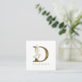 Floral Monogram D Elegant Gold Foliage Vierkante Visitekaartje (Staand voorkant)