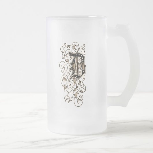 Floral Monogram "D" - Matglas Bierpul (Rechts)