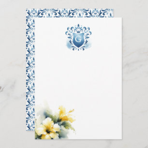 Floral Monogram Dank u kaarten Majestic Crest