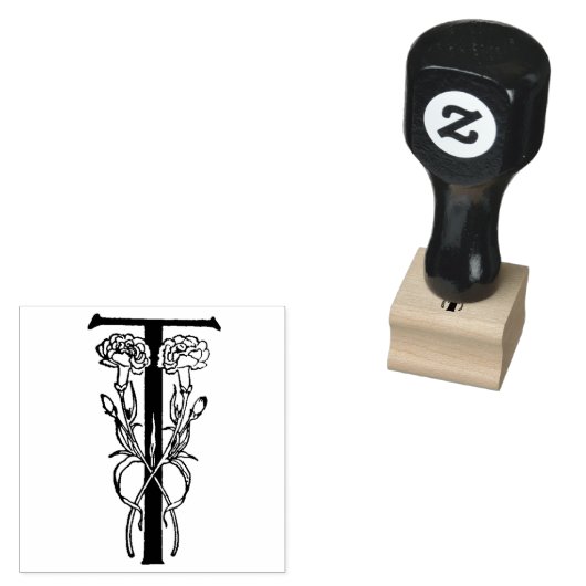 Floral Monogram decoratieve letter T Rubberstempel (Gestempeld)