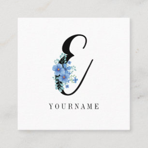 Floral Monogram E Blauwe Bloem Burst Vierkante Visitekaartje