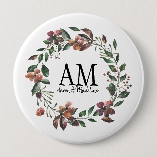 Floral Monogram Edens Garden Ronde Button 4,0 Cm (Voorkant)