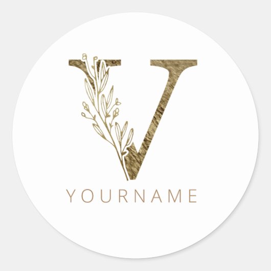 Floral Monogram/Elegant Gold Foliage Ronde Sticker (Voorkant)