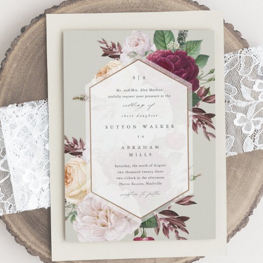 Floral Monogram Fall Wedding Kaart