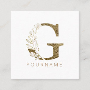 Floral Monogram G Elegant Gold Foliage Vierkante Visitekaartje