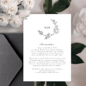 Floral Monogram geschetste krans bruiloft details Informatiekaartje