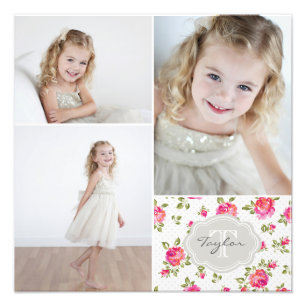 Floral Monogram Girly Foto Collage Afdruk