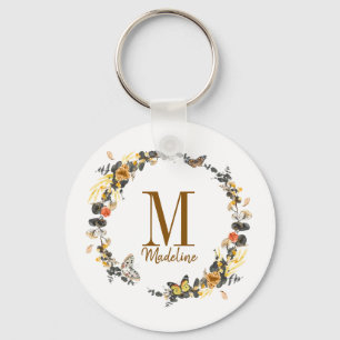 Floral Monogram Golden Foliage Sleutelhanger