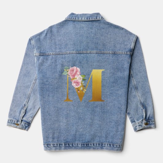 Floral Monogram Gouden Brief M Bruiloft Denim Jacket (Achterkant)