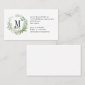 Floral Monogram Green Foliage Visitekaartje (Voorkant / Achterkant)
