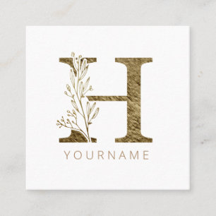 Floral Monogram H Elegant Gold Foliage Vierkante Visitekaartje