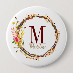  Floral Monogram Herfst Ronde Button 4,0 Cm