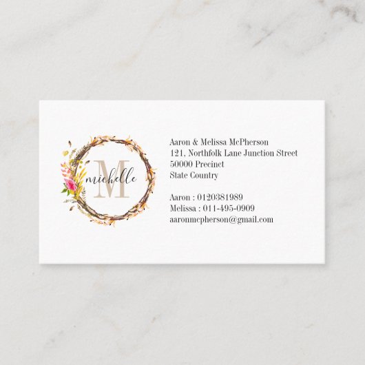 Floral Monogram Herfst Visitekaartje (Voorkant)