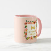 Floral Monogram I Custom Name & Gold Initial Gift Mok (Voorkant rechts)