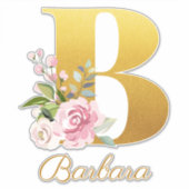 Floral Monogram Initiaal Letter B Aangepaste naam Sticker (Voorkant)