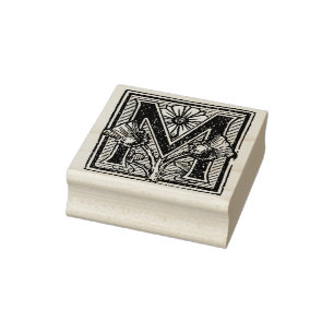 Floral Monogram  initiaal letter M Rubberstempel
