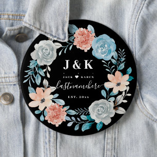 Floral Monogram Initialen Aangepaste familienaam Ronde Button 6,0 Cm