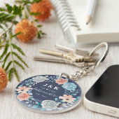 Floral Monogram Initialen Aangepaste familienaam Sleutelhanger (Voorkant Rechts)