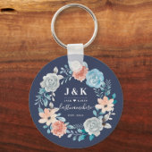 Floral Monogram Initialen Aangepaste familienaam Sleutelhanger (Voorkant)