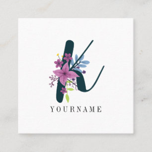 Floral Monogram K Wilde Bloem Burst Vierkante Visitekaartje