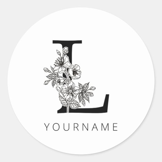 Floral Monogram L Sakura Cherry Blossom Ronde Sticker (Voorkant)
