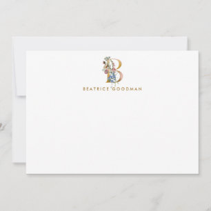 Floral Monogram Letter B Blue & Gold Personalized Notitiekaartje