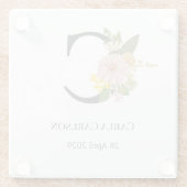Floral Monogram Letter C Custom Name and Date  Glazen Onderzetter (Achterkant)