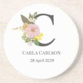 Floral Monogram Letter C Custom Name and Date  Zandsteen Onderzetter (Voorkant)