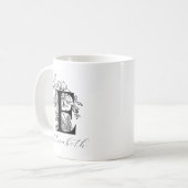  Floral Monogram Letter E Name Coffee Mok (Voorkant links)