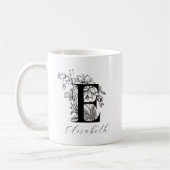  Floral Monogram Letter E Name Coffee Mok (Links)